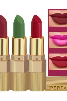 Lipstick Enriched with Vitamin E One Stroke  Combo of 3 (58 Hrs Stay) (Matte Apple Red Matte Maroon Natural Pink)