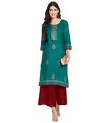 Teal printed cotton cotton-kurtis