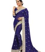 Blue embroidered georgette saree with blouse