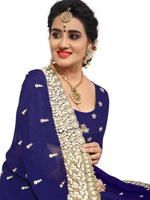 Blue embroidered georgette saree with blouse 2