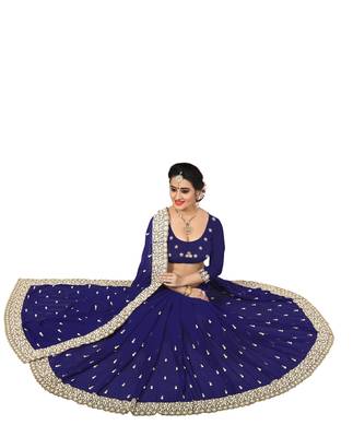 Blue embroidered georgette saree with blouse 3