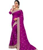 Purple embroidered georgette saree with blouse