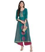 Teal printed cotton cotton-kurtis