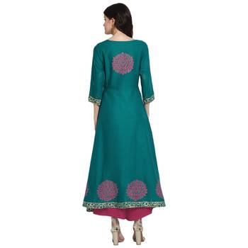 Teal printed cotton cotton-kurtis 2