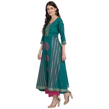 Teal printed cotton cotton-kurtis 3