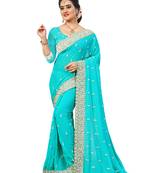 Sky blue embroidered georgette saree with blouse