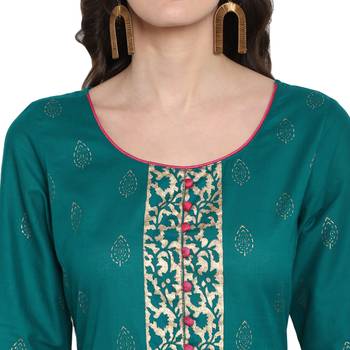 Teal printed cotton cotton-kurtis 5