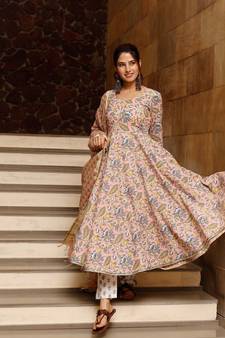 Cotton Printed Anarkali KURTA  Set