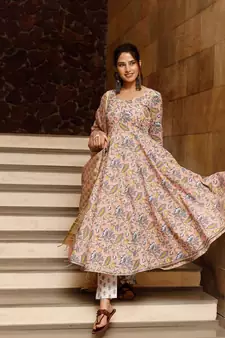 Cotton Printed Anarkali KURTA  Set