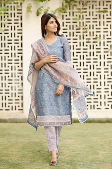 Blue Chanderi Straight Kurta Pant Set
