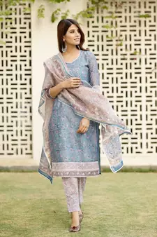 Blue Chanderi Straight Kurta Pant Set