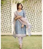 Blue Chanderi Straight Kurta Pant Set