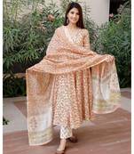 Round Neck Printed Anarkali Kurta Set with Straight Pants