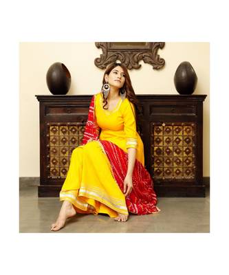 Yellow Flared Kurta Plazzo Set 5