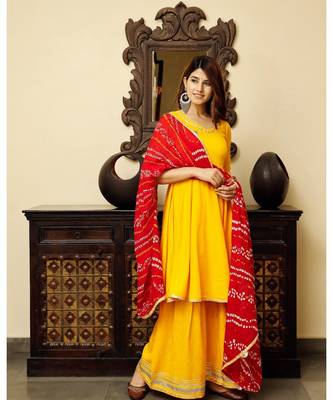 Yellow Flared Kurta Plazzo Set 6