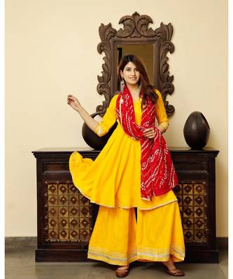 Yellow Flared Kurta Plazzo Set 7