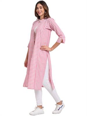 Pink printed cotton long-tops 2