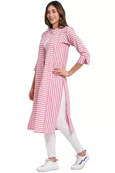 Pink printed cotton long-tops