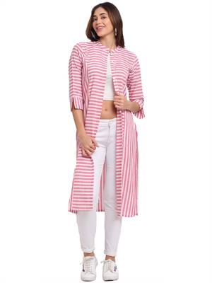 Pink printed cotton long-tops 5