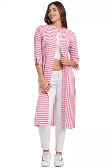 Pink printed cotton long-tops