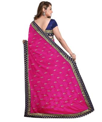 Pink embroidered silk blend saree with blouse 2