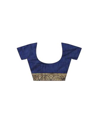 Navy blue embroidered silk blend saree with blouse 4