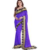 Purple embroidered silk blend saree with blouse