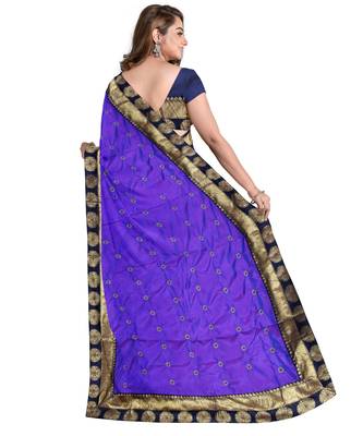 Purple embroidered silk blend saree with blouse 2
