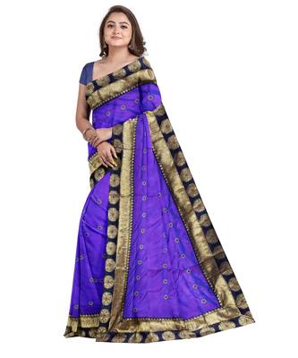 Purple embroidered silk blend saree with blouse 3