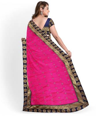 Pink embroidered silk blend saree with blouse 2