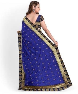 Dark green embroidered silk blend saree with blouse 2