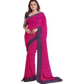 Pink embroidered silk blend saree with blouse