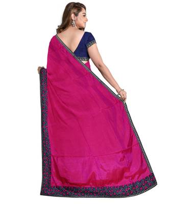 Pink embroidered silk blend saree with blouse 2
