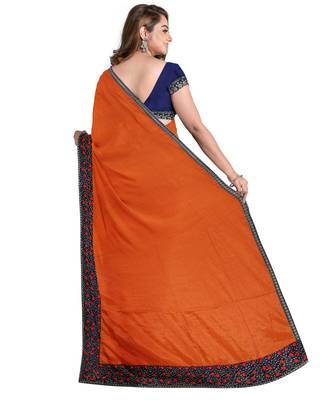Orange embroidered silk blend saree with blouse 2