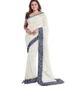 Off white embroidered silk blend saree with blouse
