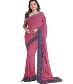 Peach embroidered silk blend saree with blouse