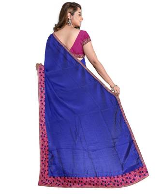 Blue embroidered silk blend saree with blouse 2