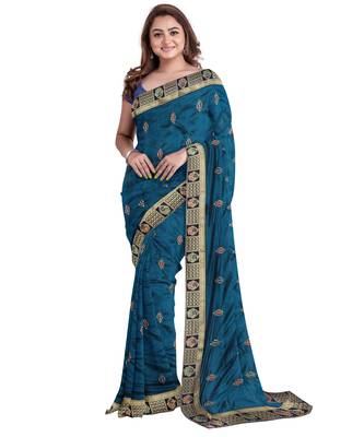 Morpeach embroidered silk blend saree with blouse 1