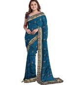 Morpeach embroidered silk blend saree with blouse