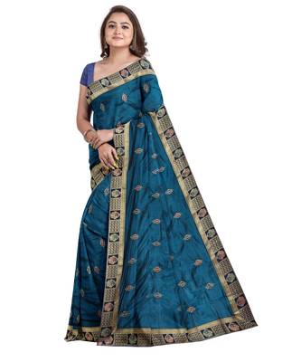 Morpeach embroidered silk blend saree with blouse 3