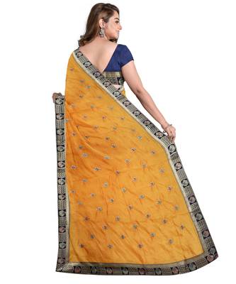 Yellow embroidered silk blend saree with blouse 2