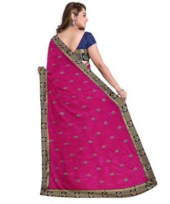 Pink embroidered silk blend saree with blouse 2