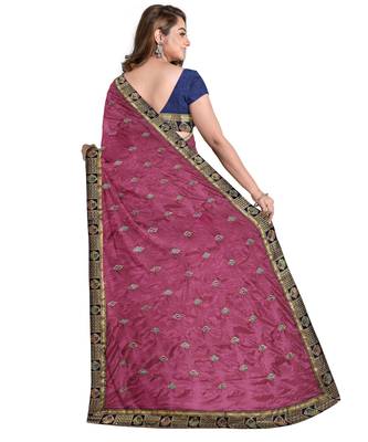 Light maroon embroidered silk blend saree with blouse 2