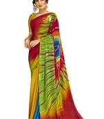 Multicolor printed satin saree with blouse