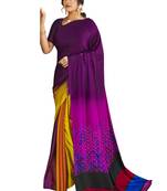 Purple printed satin saree with blouse