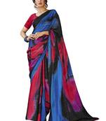 Pink printed satin saree with blouse