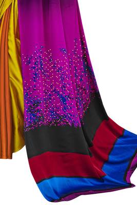 Purple printed satin saree with blouse 4