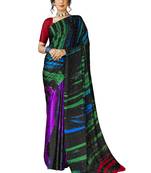 Purple printed satin saree with blouse