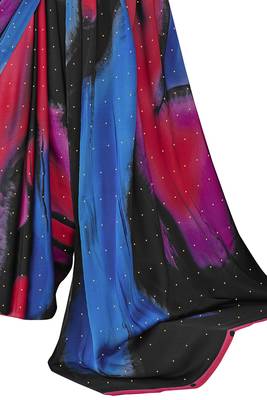 Pink printed satin saree with blouse 4