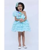Blue Organza One Off Shoulder Style Frock